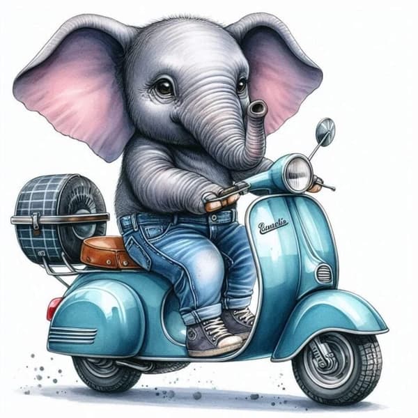 Djur på Moped Affisch 50x70 cm
