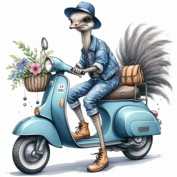 Djur på Moped Affisch 21x30 cm