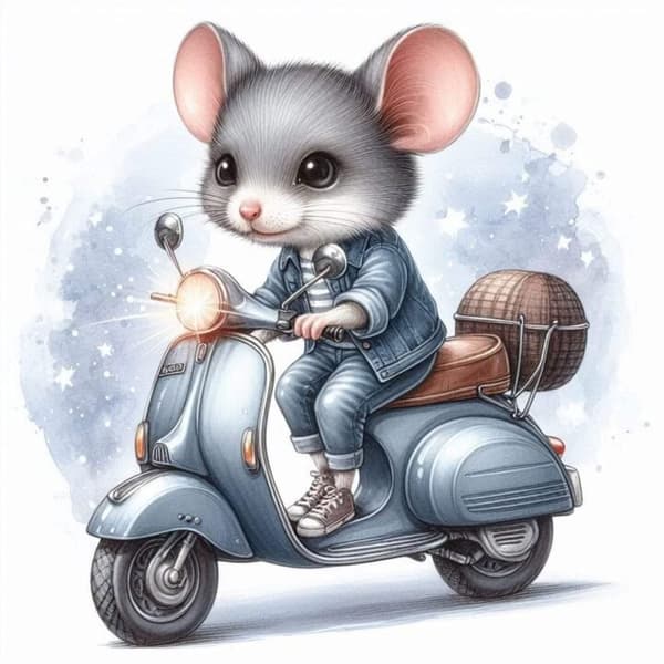 Djur på Moped Affisch 40x50 cm