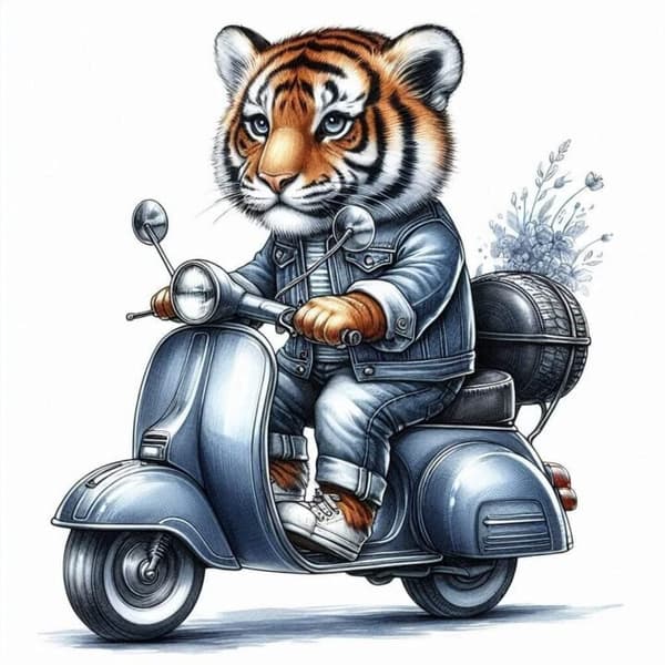 Djur på Moped Affisch 30x40 cm