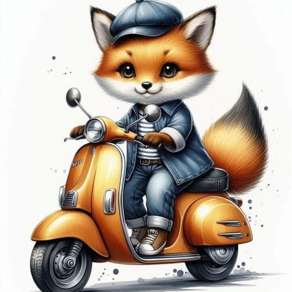 Djur på Moped Affisch 40x50 cm