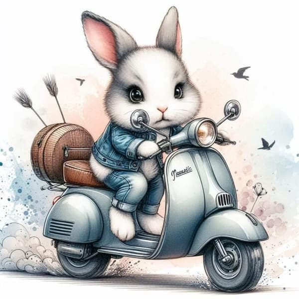 Djur på Moped Affisch 21x30 cm