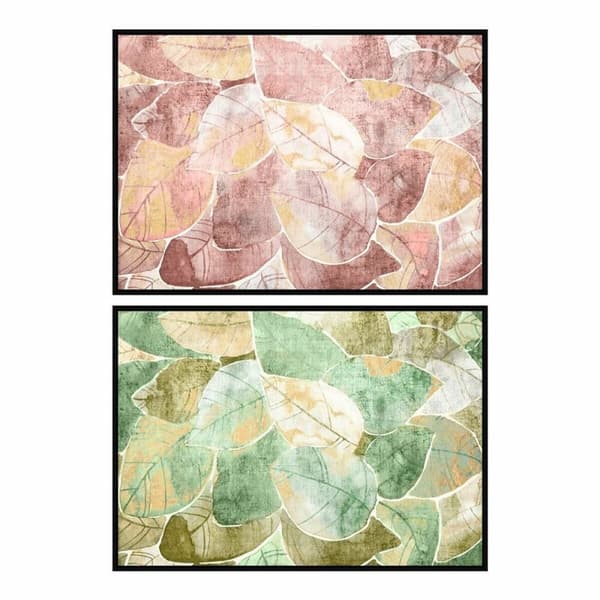 Maalaus DKD Home Decor 123 x 4,5 x 83 cm Perinteinen Kasvien lehtiä (2 osaa)