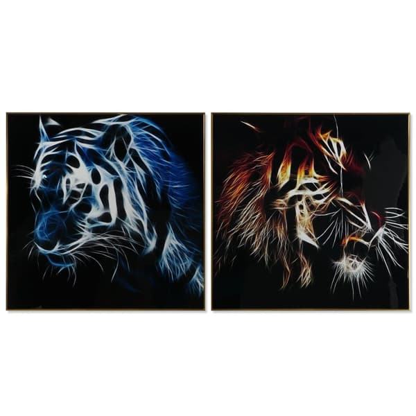 Maleri DKD Home Decor Tiger 80 x 3 x 80 cm Moderne (2 enheder)
