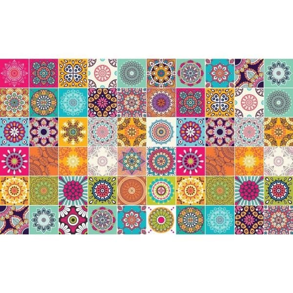 Självhäftande väggcementplattor - Ambiance-Live - Azulejos - 15 x 15 cm - 60 stycken - Flerfärgade rosor