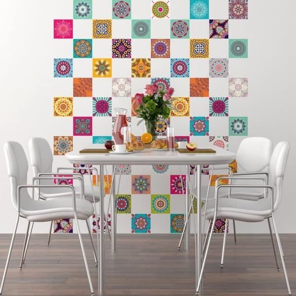 Självhäftande väggcementplattor - Ambiance-Live - Azulejos - 15 x 15 cm - 60 stycken - Flerfärgade rosor