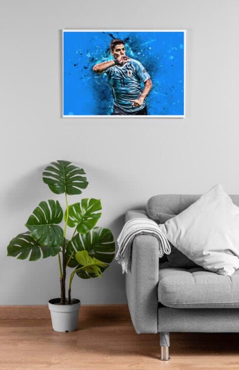 Luis Suarez Uruguayan Fotboller Poster Konst Affisch Blå Abstrakt  (30×40 CM)