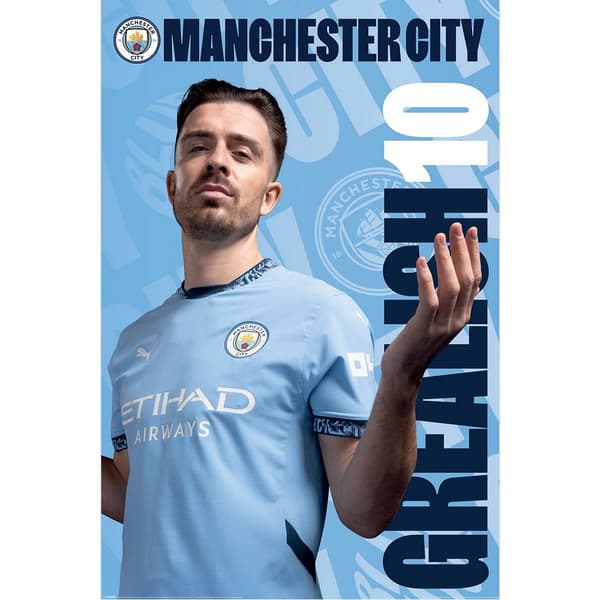 Manchester City FC Jack Grealish Poster Blue/White 91cm x 61cm
