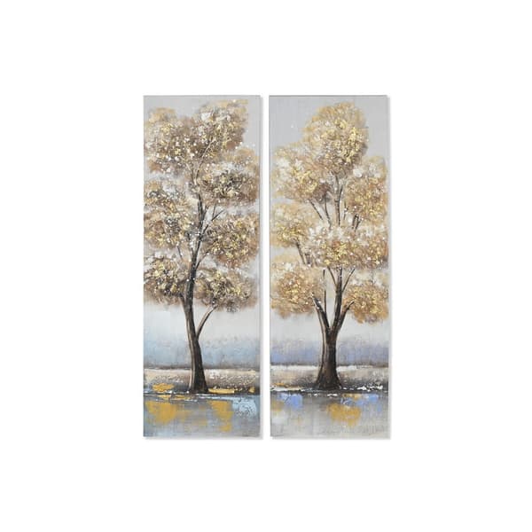 Maalaus Home ESPRIT Kullattu Kangas Puu MDF Puut Perinteinen 30 x 3 x 90 cm (2 osaa)
