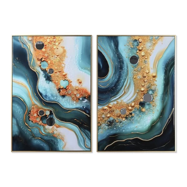 Maalaus Home ESPRIT Sininen Kullattu polystyreeni Kangas Moderni Lakattu 62 x 4 x 92 cm (2 osaa)