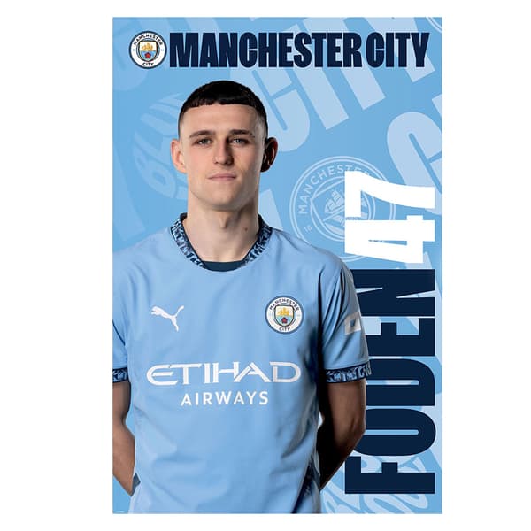 Manchester City FC Phil Foden Poster Blue/White 91cm x 61cm
