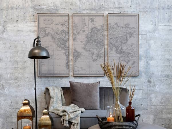 Tavla 3 delar Världskarta Old Chic Antique