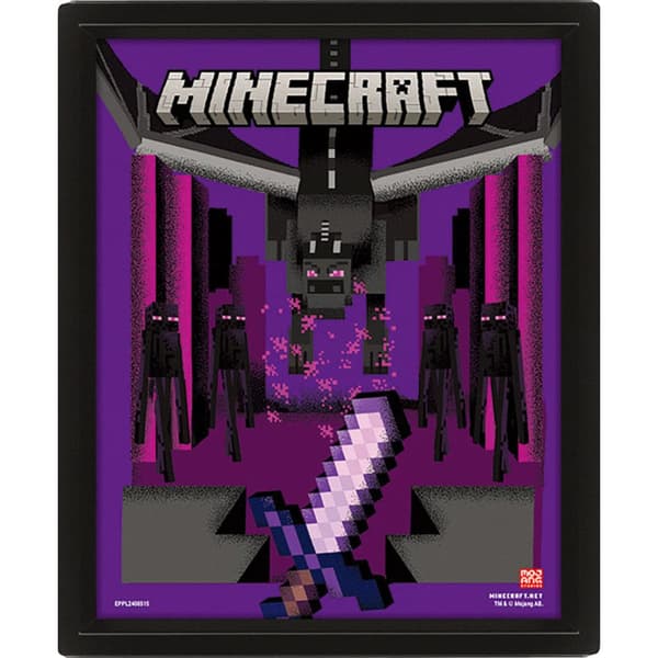 Minecraft Dragon Duel 3D Framed Picture Purple/Black/White 25cm x 20cm