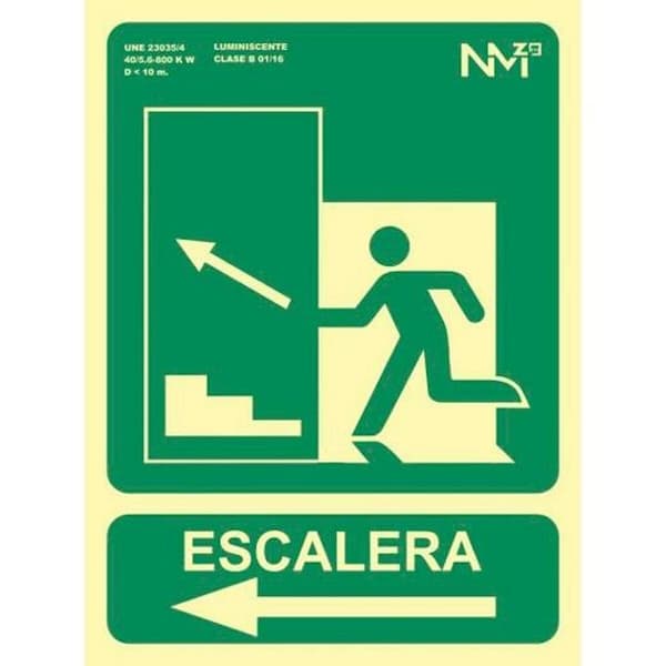 Skilt Archivo 2000 "SALIDA DE EMERGENCIA ESCALERA SUBE IZQUIERDA" PVC 22,4 x 30 cm