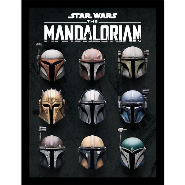 Star Wars The Mandalorian Hjälm Inramad Print Black/White 40cm x 30cm