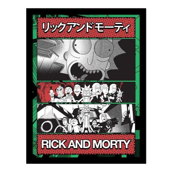 Rick And Morty Manga Zine Framed Print Grey/Red/Green 40cm x 30cm