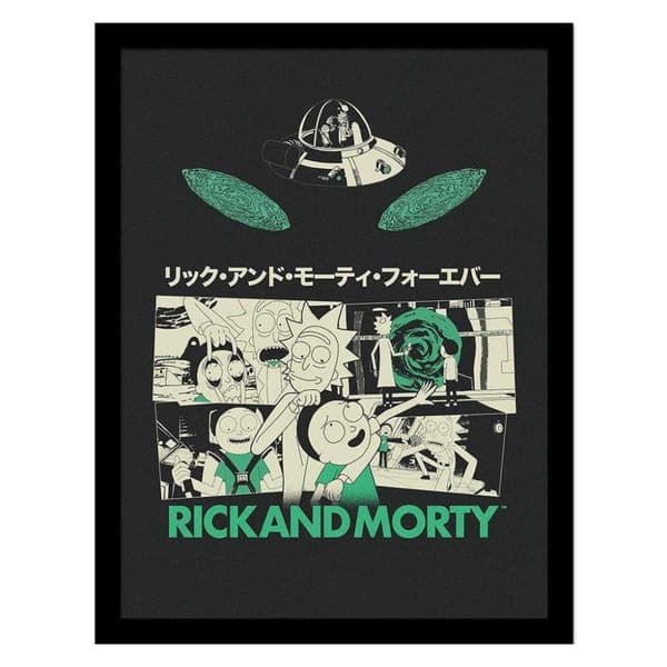 Rick And Morty Framed Print Green/White/Black 40cm x 30cm