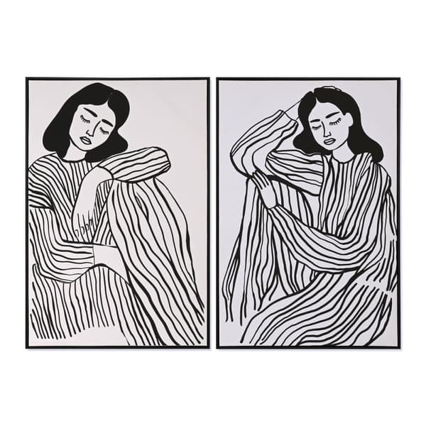 Maalaus Home ESPRIT Valkoinen Musta Nainen Skandinaavinen 83 x 4 x 123 cm (2 osaa)