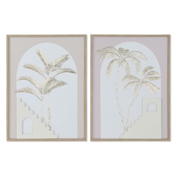 Tavla Home ESPRIT Vit Beige Palmer Skandinavisk 45 x 2,2 x 60 cm (2 antal)