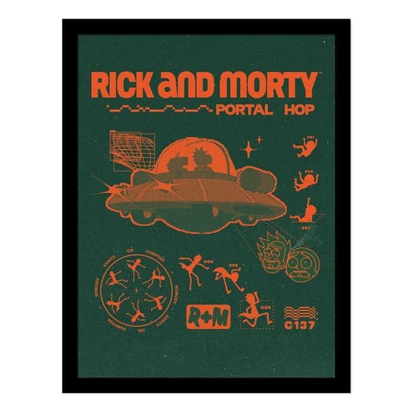 Rick And Morty Portal Hop Framed Print Green/Orange 40cm x 30cm