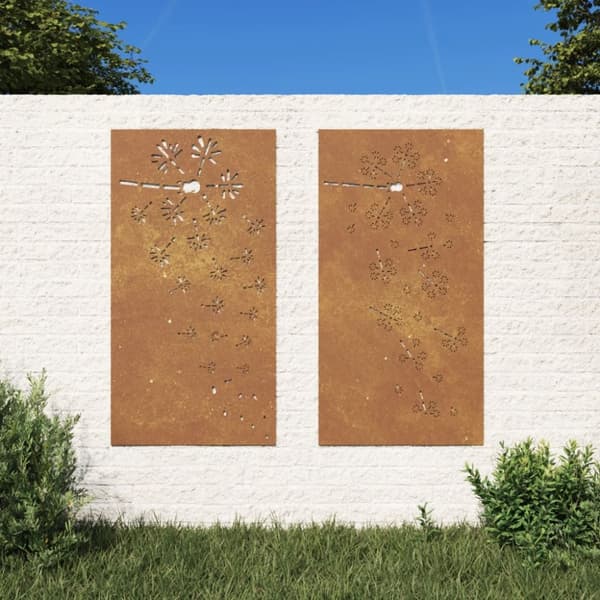 Väggdekorationer 2 delar 105x55cm rosttrögt stål blomdesign