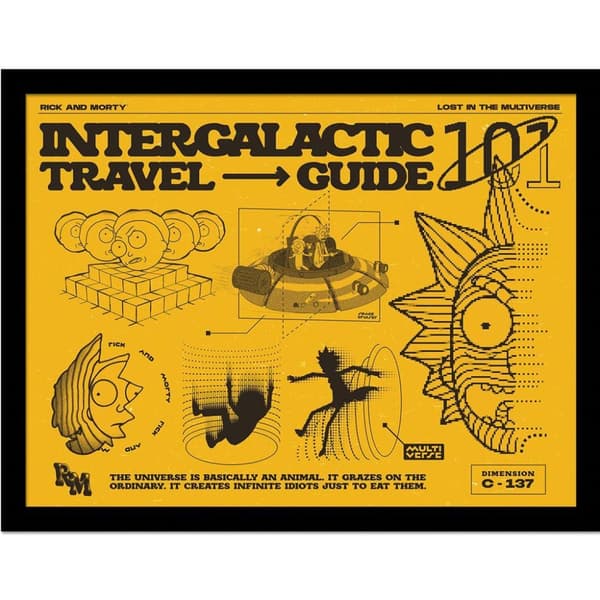 Rick And Morty Intergalactic Travel Guide Framed Poster Yellow/Black 40cm x 30cm
