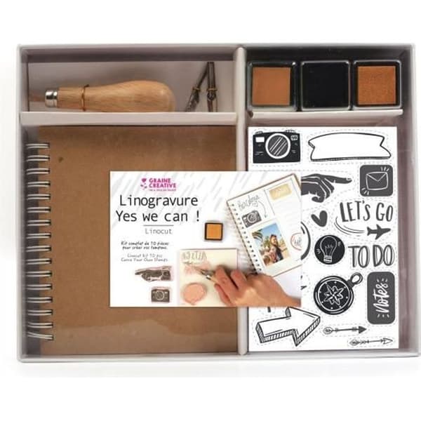 Linocut kit - CREATIVE SEED VI HAR ALLA TALANG - Brun - Vuxen - Blandad - Brun, orange, guld och svart
