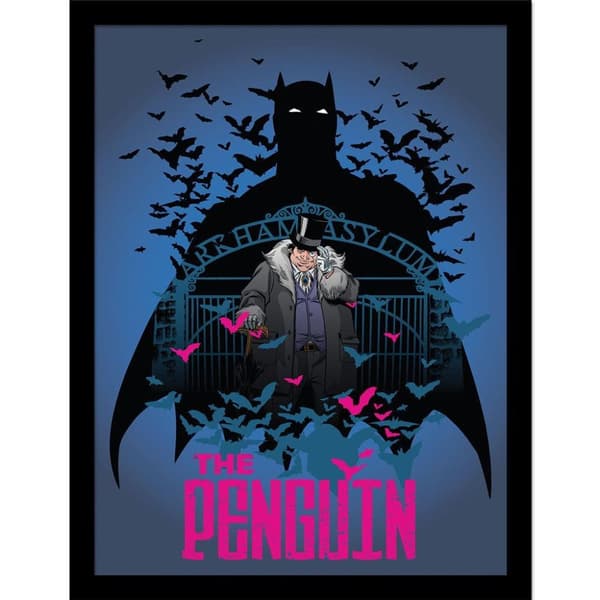 Batman Arkham The Penguin Framed Poster Blue/Pink 40cm x 30cm