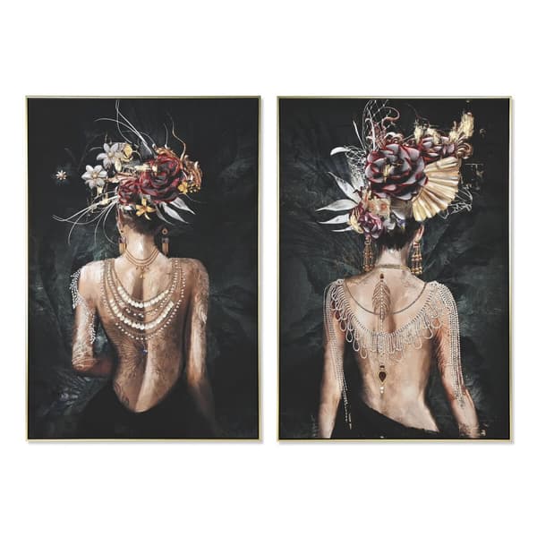 Tavla Home ESPRIT Svart Grön chica 80 x 3,5 x 120 cm (2 antal)