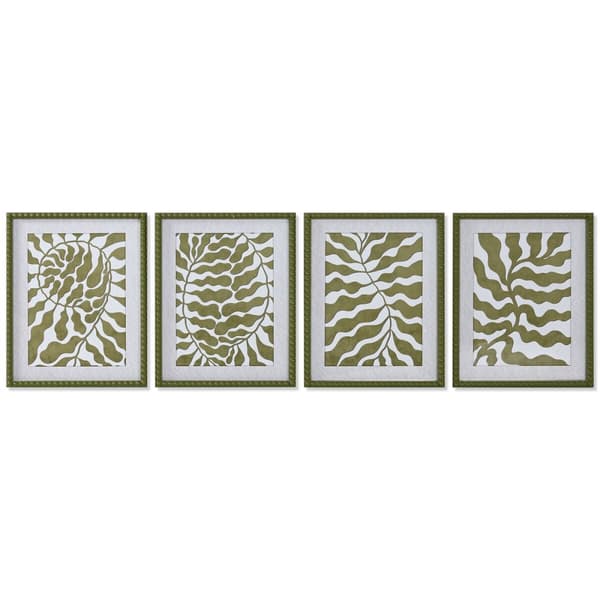 Tavla Home ESPRIT Vit Grön Tropiskt Löv av en växt 40 x 2,5 x 50 cm (4 antal)