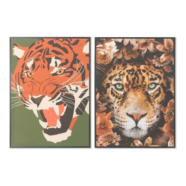 Maleri DKD Home Decor 52 x 2,7 x 72 cm Tiger Moderne (2 enheder)