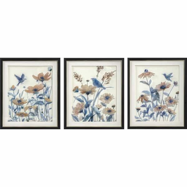 Maleri DKD Home Decor 50 x 2 x 60 cm Cvetlice Shabby Chic (3 Dele)