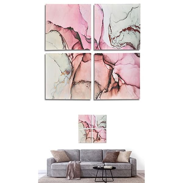 Sæt med 4 malerier Lærred Pink Marmor 35 x 7 x 35 cm (6 enheder)