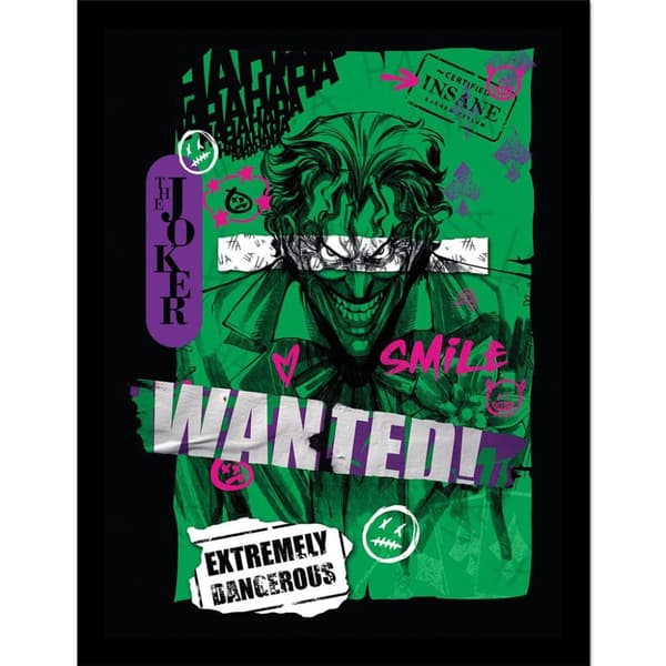 Batman Joker Wanted Framed Poster Green/White 40cm x 30cm
