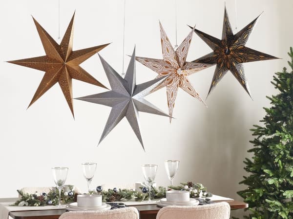 Sett med 4 hengende dekorstjerner Flerfarget Papir LED-belysning Håndlaget Julepynt Adventsstjerner Interiør