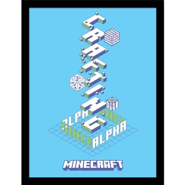 Minecraft Alpha Framed Poster Blue/White/Green 40cm x 30cm x 1.7cm