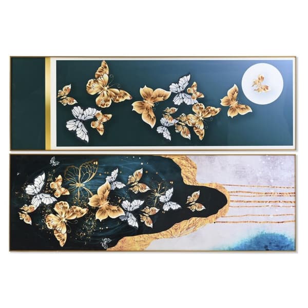 Maleri DKD Home Decor 180 x 3 x 60 cm Sommerfugle (2 enheder)
