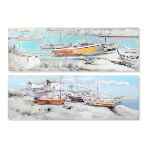 Maleri DKD Home Decor Port 150 x 3 x 50 cm Barco Middelhavet (2 enheder)