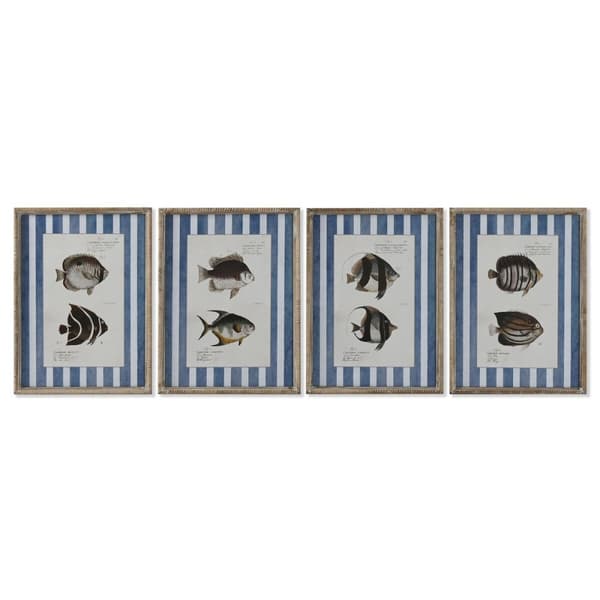 Maleri Home ESPRIT Blå Fisk 40 X 2,5 X 55 cm (4 enheder)