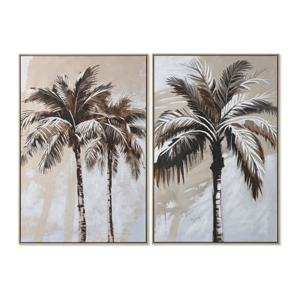 Tavla Home ESPRIT Brun Beige Gyllene polystyren Kanvas Palmer Tropiskt (2 antal)