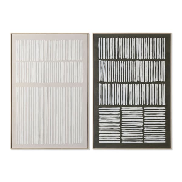 Maleri Home ESPRIT Hvid Grøn Beige Mørkegrå polystyren Lærred Striber Urban (2 enheder)