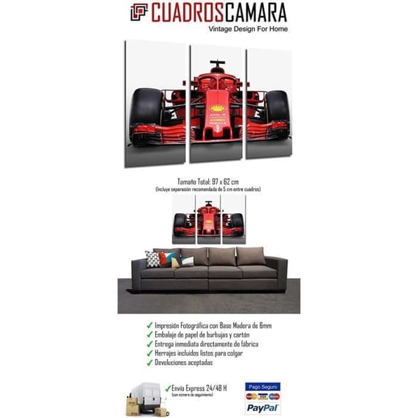 Cuadros Cámara Modernt fotografiskt tryck på trä, Formel 1-bil, Ferrari F1 SF71-H, Ferrari F1