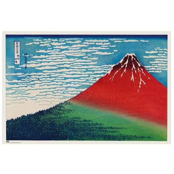 Affischer och skyltar - Offsetaffisch Erik Katsushika Hokusai, Den röda Fuji (91,5x61cm)