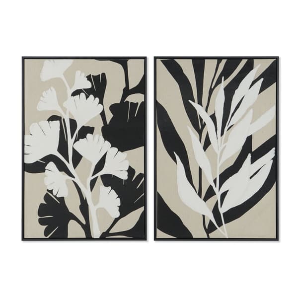 Maleri Home ESPRIT Hvid Sort Beige Blad af en plante Urban 63 x 4,3 x 93 cm (2 enheder)