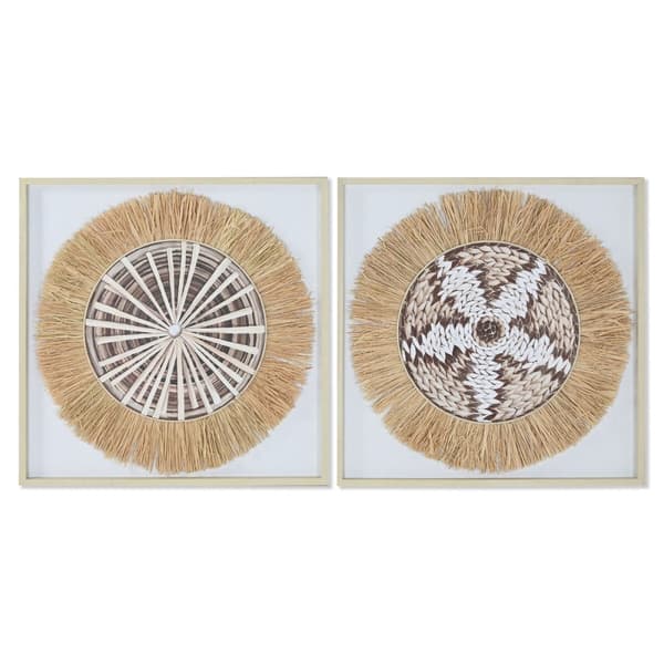 Lærred Home ESPRIT Hvid Natur Boho 60 x 3 x 60 cm (2 enheder)