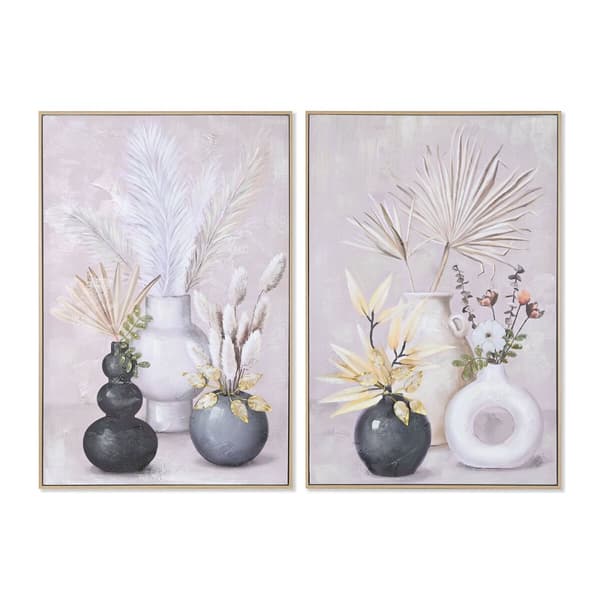 Maleri Home ESPRIT Lærred Træ MDF Vase Skandinavisk 62 x 4 x 92 cm (2 enheder)