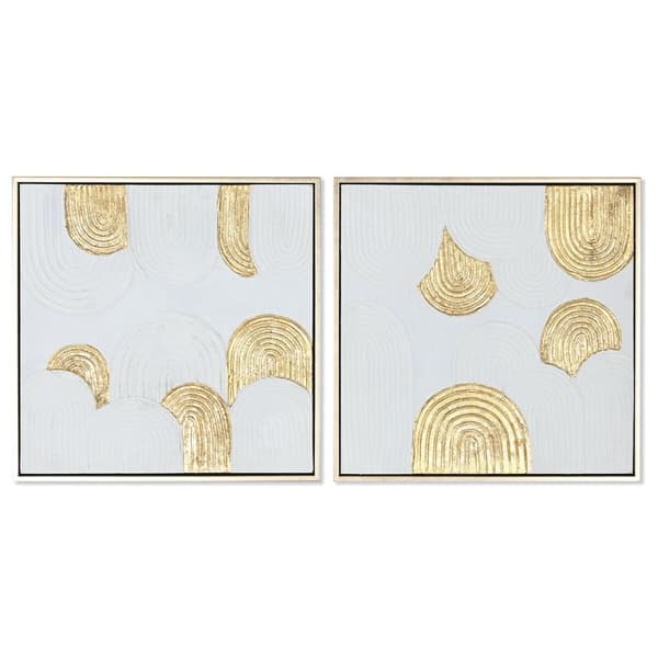 Maleri Home ESPRIT Hvid Gylden polystyren Lærred Moderne 42 x 4 x 42 cm (2 enheder)
