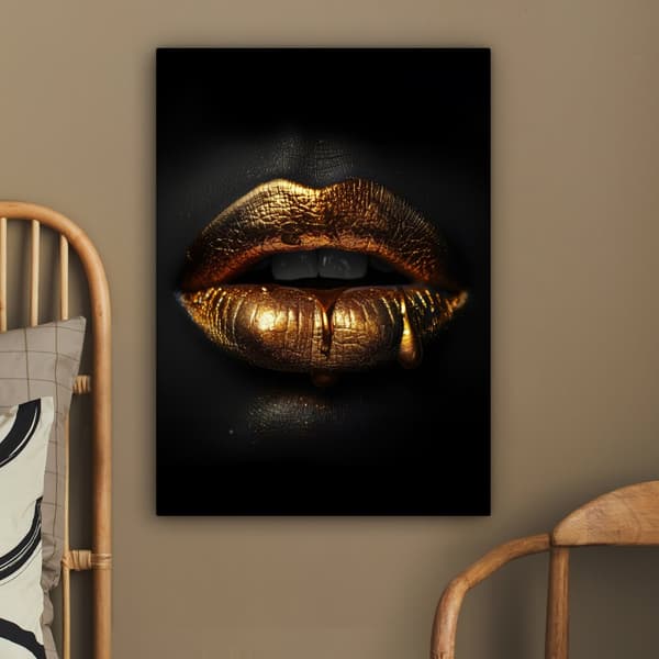 MuchoWow Högupplöst Foto på Canvas - 60x80cm - Väggdekoration - Målning Print - Enkel Upphängningssystem - Gyllene läppar
