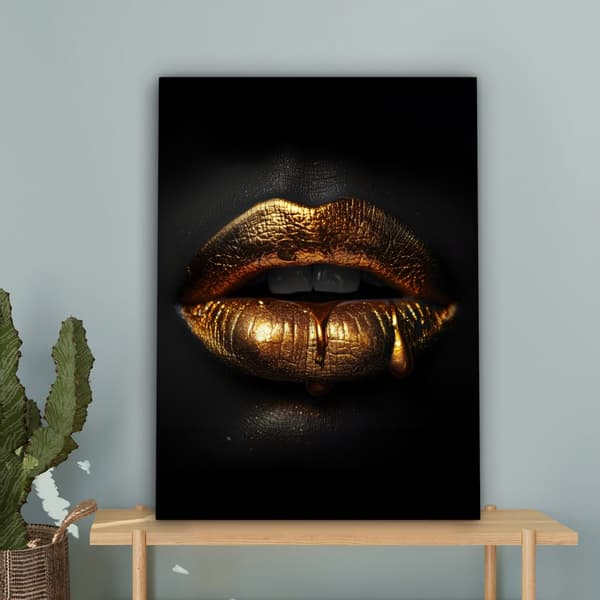 MuchoWow Högupplöst Foto på Canvas - 60x80cm - Väggdekoration - Målning Print - Enkel Upphängningssystem - Gyllene läppar