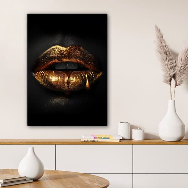 MuchoWow Högupplöst Foto på Canvas - 60x80cm - Väggdekoration - Målning Print - Enkel Upphängningssystem - Gyllene läppar